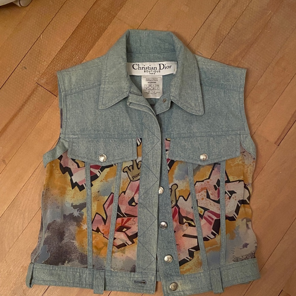Dior Denim Vest with Multicolor Graffiti